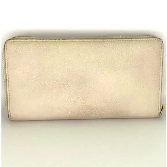 Gucci GG Two Tone Hardware Cream Leather Zip Around Wallet